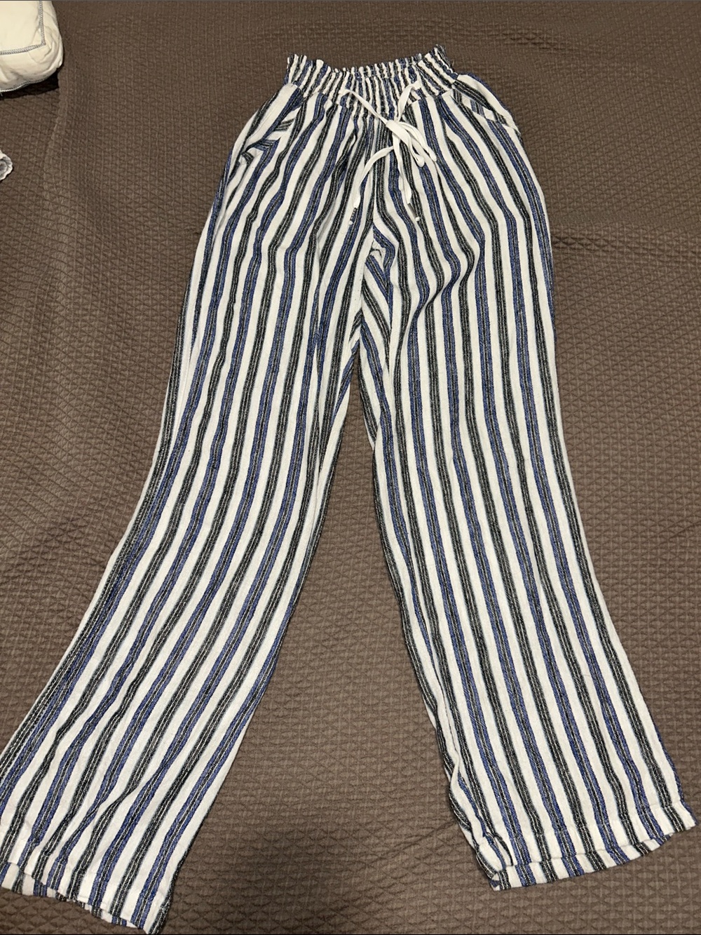 Women's Navy and White Stripe Drawstring Trousers
